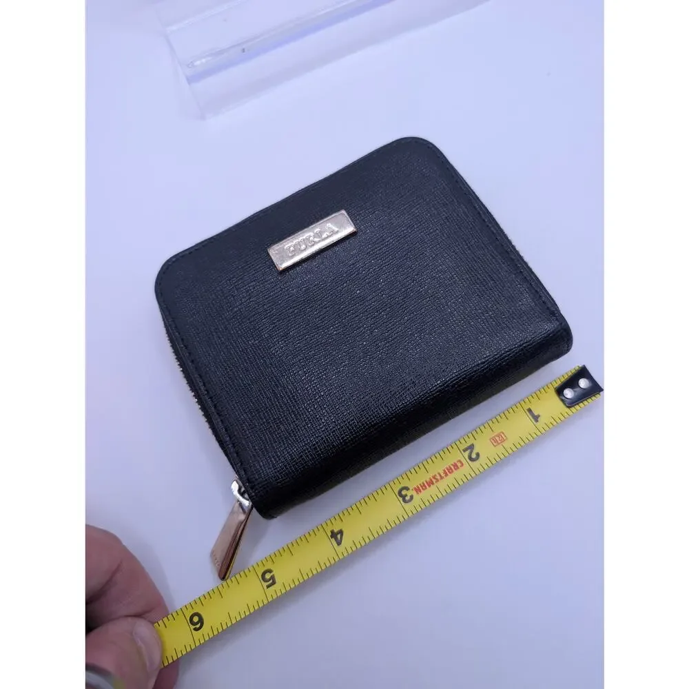 Authentic Furla Black Saffiano Leather Zip Around Wallet